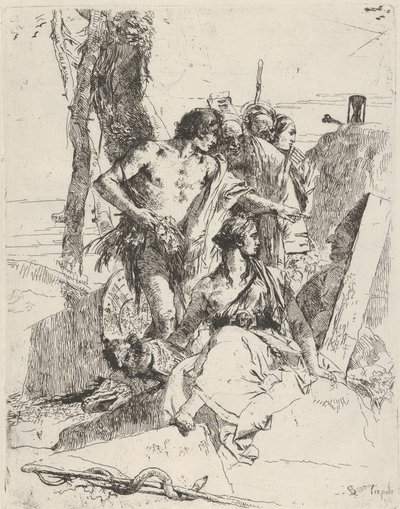 Die Entdeckung des Grabes von Punchinello, aus den Scherzi, ca. 1743-50 von Giovanni Battista Tiepolo