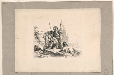Tre soldater och en pojke, från Vari Capricci av Giovanni Battista Tiepolo