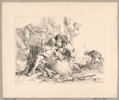 Two Philosophers and Boy, skylt 22 från Scherzi di Fantasia av Giovanni Battista Tiepolo