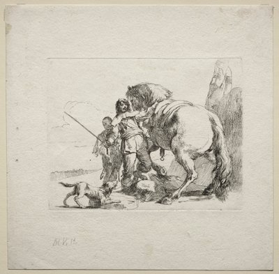 Olika Caprices: Kavaljeren som sätter sig på sin häst av Giovanni-Battista Tiepolo