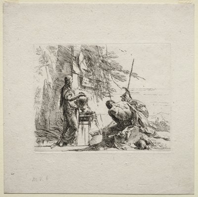 Olika Caprices: Kvinnan som står med händerna på en vas av Giovanni Battista Tiepolo