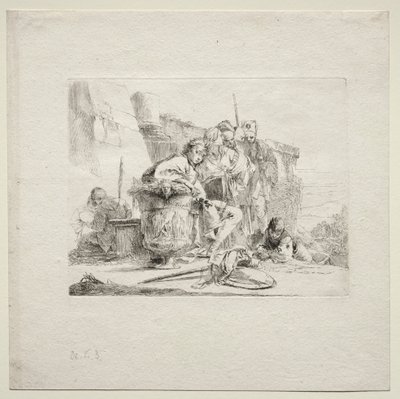 Olika Caprices: Den unge mannen sitter, lutad mot en urna av Giovanni Battista Tiepolo