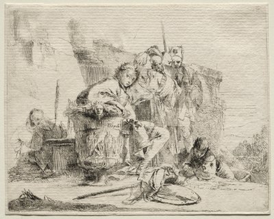 Olika Caprices: Ung man sittande, lutad mot en urna av Giovanni-Battista Tiepolo