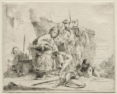 Olika Caprices: Ung man sittande, lutad mot en urna. av Giovanni Battista Tiepolo