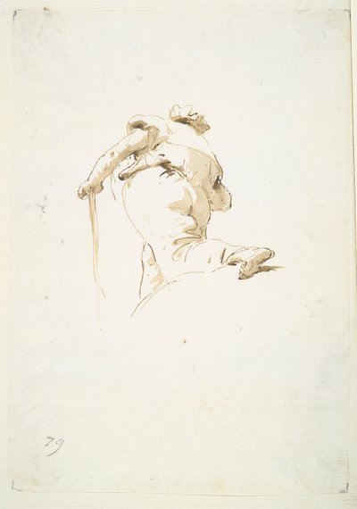Vandrande mansfigur sedd snett underifrån av Giovanni Battista Tiepolo