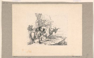 Kvinna med ett spädbarn Satyr, från Vari Capricci av Giovanni Battista Tiepolo