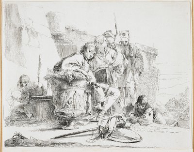 Ung man sittande, lutad mot en urna, tallrik från Vari Capricci (Various Caprices), 1740-talet av Giovanni Battista Tiepolo