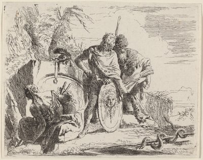 Ung soldat med filosof och sittande kvinna av Giovanni Battista Tiepolo