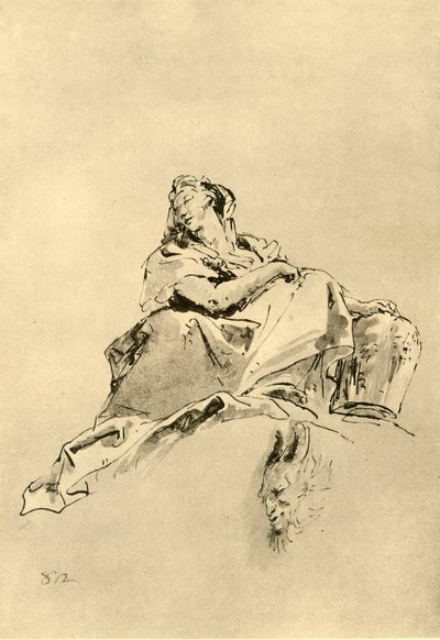 Junge Frau sitzt und hält einen Krug an ihrer Seite, Mitte 18. Jahrhundert, 1928 von Giovanni Battista Tiepolo