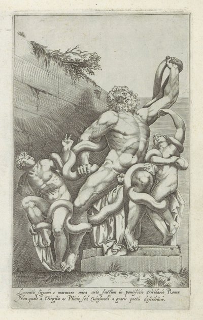 Laocoöngrupp Lacoons skylt av marmor med underbar konst (...) (titel på objekt) Antika skulpturer i Rom (serietitel) Ikoner av de antika statyerna av staden Rom som ses på offentliga platser (serietitel) av Giovanni Battista de
