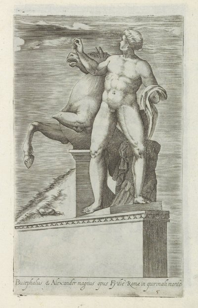 Sculptuur van een van de Dioscuren op het Quirinaal te Rom Bucephalus & Alexander stora verk (...) (titel på objekt) Antika skulpturer i Rom (serietitel) Ikoner av de antika statyerna av staden Rom som ses på offentliga platser (serietitel) av Giovanni Battista de