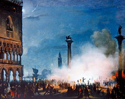 En venetiansk scen (olja på panel) av Giovanni Battista della Libera