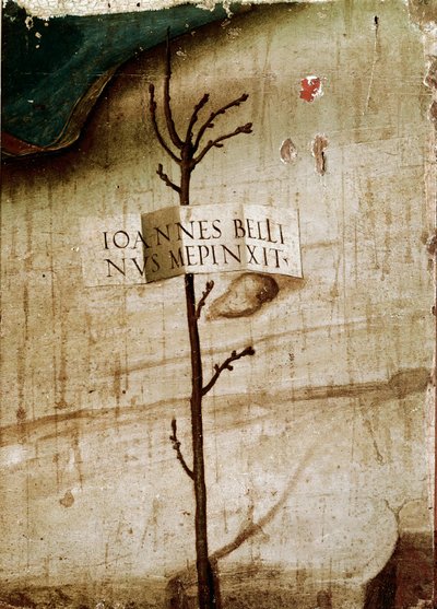 Litet träd och cardrige. Detalj (tempera på panelen av Giovanni Bellini