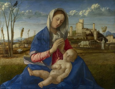 Madonna från ängen. Runt 1500 av Giovanni Bellini