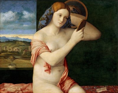 Naken ung kvinna framför en spegel av Giovanni Bellini