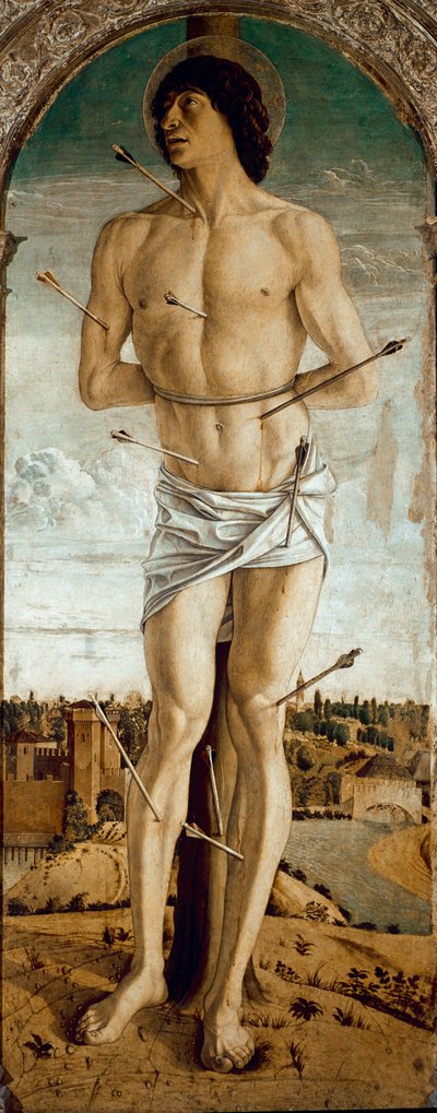 Polyptyk av Saint Vincent Ferrier: Saint Sebastian (Polyptyk av Saint Vincent Ferrer: Saint Sebastian) Målning av Giovanni Bellini dit il Giambellino (ca 1432-1516) 1464-1468 Dim 167x67 cm Venedigkyrkan Santi Giovanni e Paolo av Giovanni Bellini
