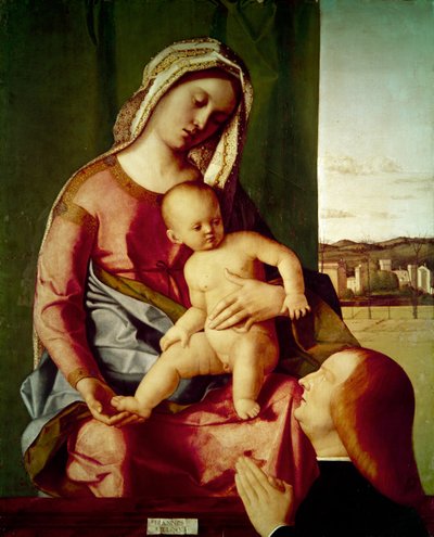 Madonnan med barnet och en donator (på pannå) av Giovanni Bellini