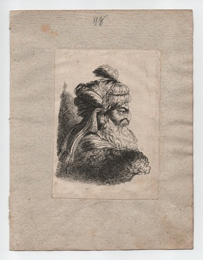 Turkiskt huvud med turban, ca 1760 (gravyr) av Giovanni Benedetto (1609 64) (after) Castiglione