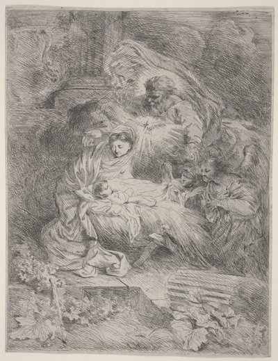 Födelse med Gud Fadern, den helige Andes duva och änglar, ca 1645 (etsning) av Giovanni Benedetto Castiglione