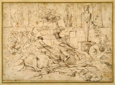 Pesten i Ashdod (penna och bläck på papper) av Giovanni Benedetto (1609 64) Castiglione