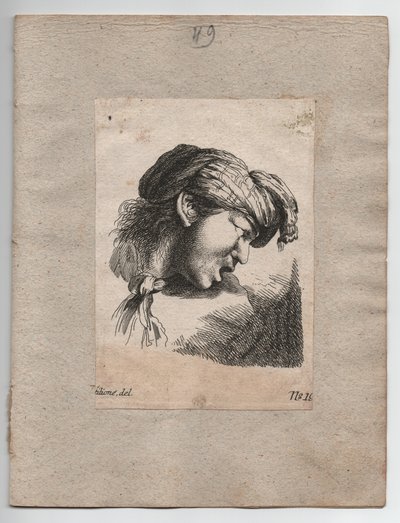 Turkiskt huvud med scarf, ca. 1750 (gravyr) av Giovanni Benedetto (1609 64) (after) Castiglione