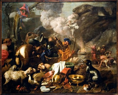 Noes offer efter syndafloden Målning av Giovanni Benedetto Castiglione dit il Grechetto (1610-1665) 1600-talsgener, Musei di Strada Nuova av Giovanni Benedetto Castiglione
