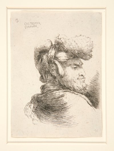 A Man in Profile, vänd till höger, från serien Les petites tetes d av Giovanni Benedetto Castiglione