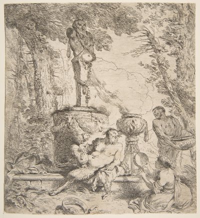 Bacchanal inför ett altare för gudarna, ca. 1645. av Giovanni Benedetto Castiglione