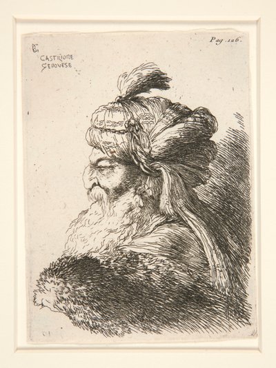 Figur vänd åt vänster, från serien Small Studies of Heads av Giovanni Benedetto Castiglione