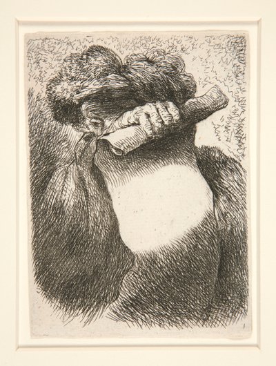 Figur Holding a Large Banderole, från serien Small Studies of Heads av Giovanni Benedetto Castiglione