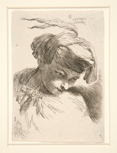 Figur med huvudet lutat mot axeln, från serien Small Studies of Heads av Giovanni Benedetto Castiglione