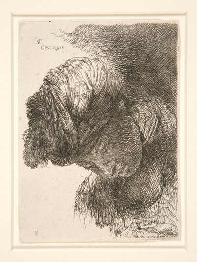 Figur med sänkt huvud, från serien Small Studies of Heads av Giovanni Benedetto Castiglione