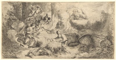 Gud Fadern och änglarna som tillber Kristusbarnet av Giovanni Benedetto Castiglione