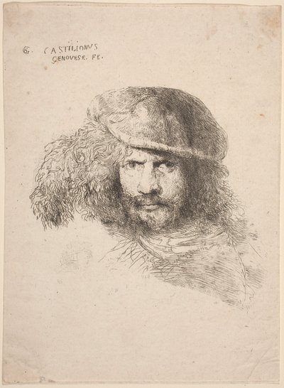 Chef för en ung man i en fjäderhatt (så kallat självporträtt) av Giovanni Benedetto Castiglione