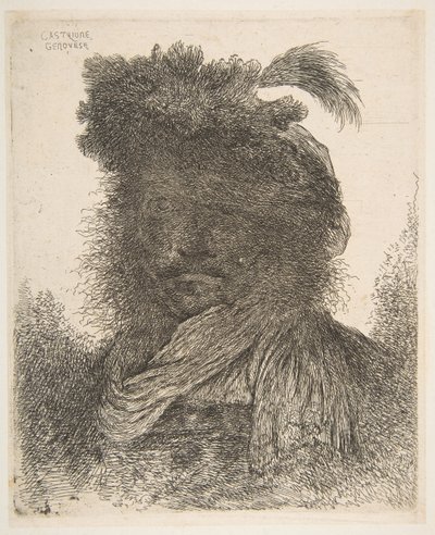 Huvudet på en man i skuggan vänt något åt vänster, från serien Large Or..., ca. 1645-1650. av Giovanni Benedetto Castiglione