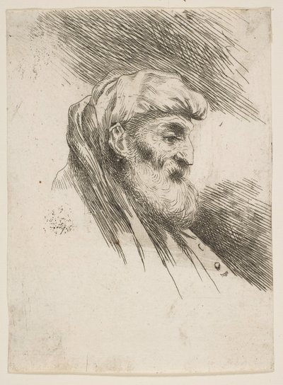 Huvudet på en gammal skäggig man vänd åt höger, från serien Small Heads in Orien..., ca. 1645-1650. av Giovanni Benedetto Castiglione