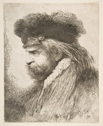 Huvudet på en gammal man vänd åt vänster, från serien Large Oriental Heads, ca. 1645-50. av Giovanni Benedetto Castiglione