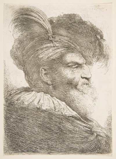 Huvudet på en gammal man vänd åt höger, från serien Large Oriental Heads, ca. 1645-1650. av Giovanni Benedetto Castiglione