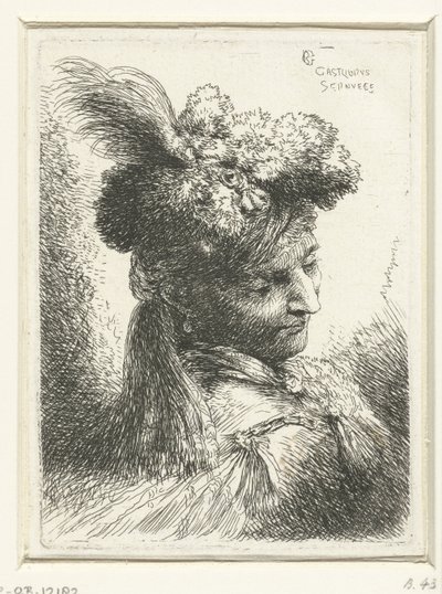 Huvudet av en ung man med ett örhänge Liten studie av huvuden med orientaliska huvudbonader (serietitel) av Giovanni Benedetto Castiglione