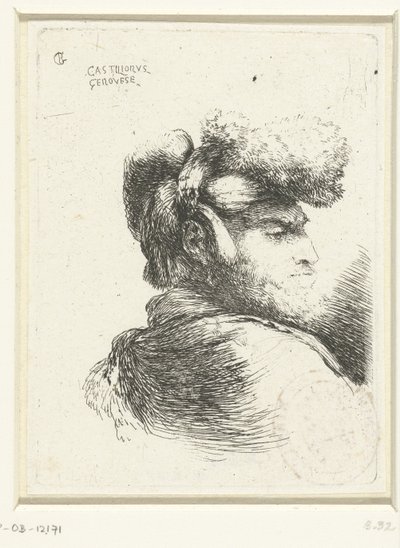 Huvudet på en man med en hatt trimmad med päls Liten studie av huvuden med orientaliska huvudbonader (serietitel) av Giovanni Benedetto Castiglione