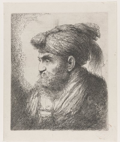 Huvudet på en man som bär en turban med tofs Stor studie av huvuden med orientaliska huvudbonader (serietitel) av Giovanni Benedetto Castiglione
