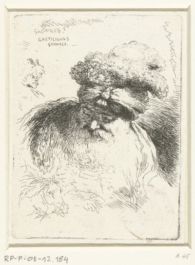 Huvudet på en gammal man med hatt Liten studie av huvuden med orientaliska huvudbonader (serietitel) av Giovanni Benedetto Castiglione