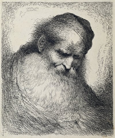Huvudet på en sovande gubbe Stor studie av huvuden med orientaliska huvudbonader (serietitel) av Giovanni Benedetto Castiglione