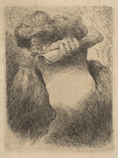Man som håller en rulla framför ansiktet, från serien Small Heads in Orien..., ca. 1645-50. av Giovanni Benedetto Castiglione