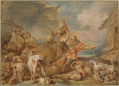 Noah leder djuren in i arken av Giovanni Benedetto Castiglione