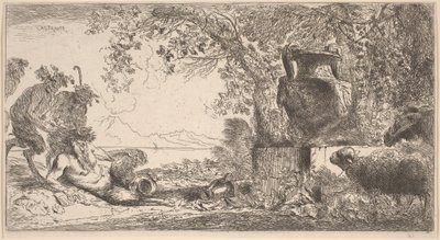 Pan Liggande framför en stor vas av Giovanni Benedetto Castiglione