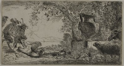 Pan Liggande framför en stor vas av Giovanni Benedetto Castiglione