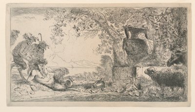 Pan sitter mittemot en vas av Giovanni Benedetto Castiglione