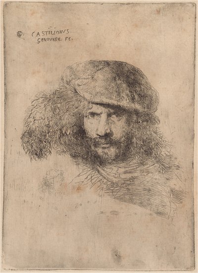 Självporträtt(?), Iförd keps med plym ["Porträtt av Bernini"] av Giovanni Benedetto Castiglione