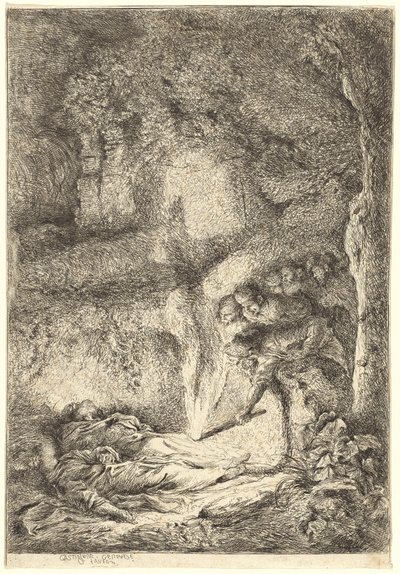 De heliga Petrus och Paulus kroppar gömda i katakomberna av Giovanni Benedetto Castiglione